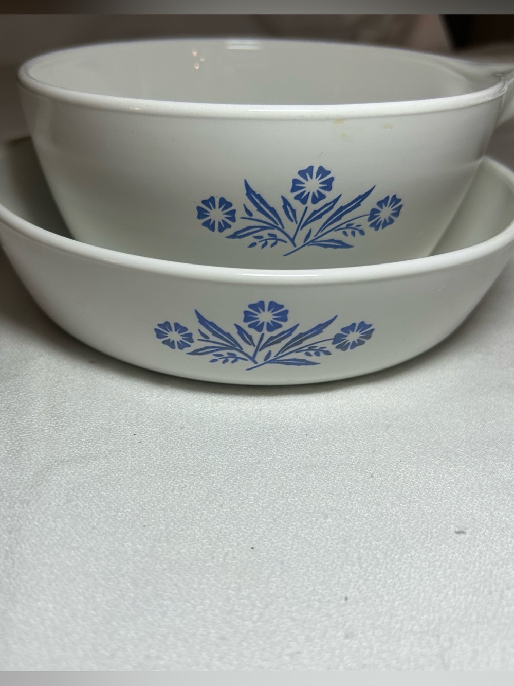 2 Corning Ware Blue Cornflower Ceramic Cooking Skillets 6 1/2” & 1-1/2 Pint